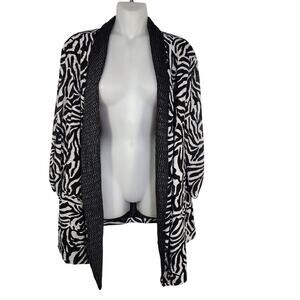 Mona Leah Couture Blazer Women XL Black White Animal Print Open 3/4 Ruched Sleev